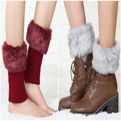 2 Pairs/set Knitted Fur Boot Covers for Women
