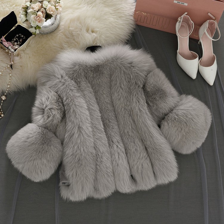 Winter Women Artifical Fox Fur Short Overcoat