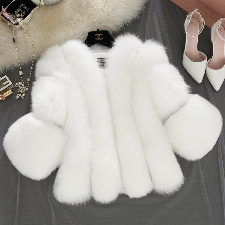 Winter Women Artifical Fox Fur Short Overcoat
