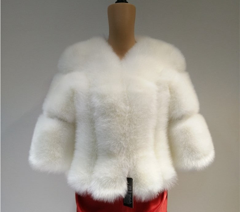 Winter Women Artifical Fox Fur Short Overcoat