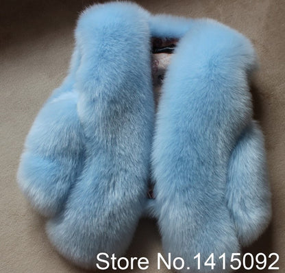 Warm Artifical Fox Fur Sleeveless Vest for Kids
