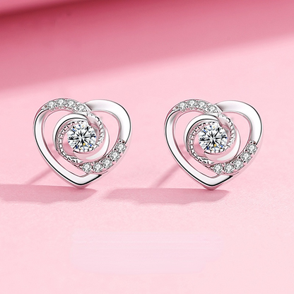Cute Heart Shape Sterling Sliver Earring Studs