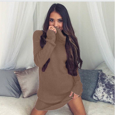 Casual High Neck Winter Long Sleeves Short Knitting Dresses