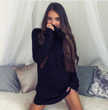 Casual High Neck Winter Long Sleeves Short Knitting Dresses