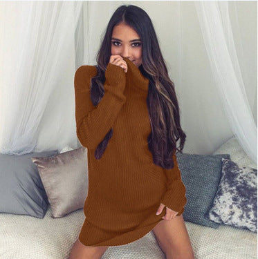 Casual High Neck Winter Long Sleeves Short Knitting Dresses
