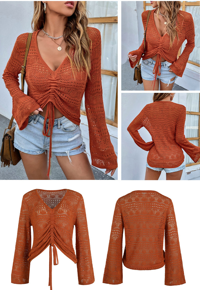 Sexy Knitted Drawstring Summer Women Sweaters