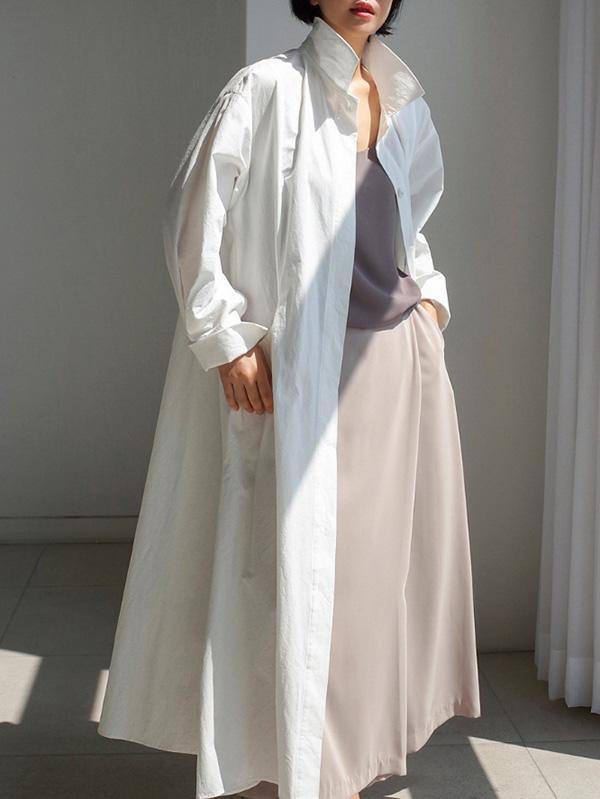 Urban White Lapel Long Shirt Dress-STYLEGOING