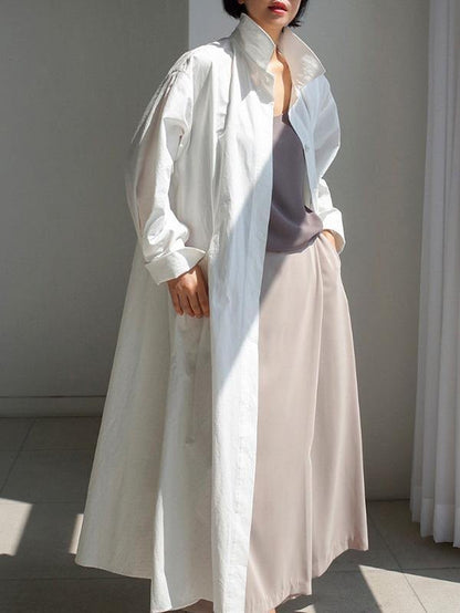 Urban White Lapel Long Shirt Dress-STYLEGOING