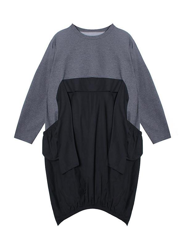 Loose Split-Joint Round-Neck Long Dress-STYLEGOING