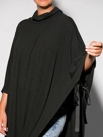 Black&Gray Lace-Up Split-Side Cape Outwear-STYLEGOING