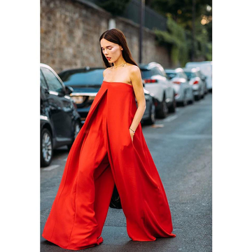 Red Off The Shoulder Women Loose Jumpsuits-STYLEGOING