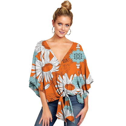 Women Summer/spring Short Sleeves V-neck Blouses-STYLEGOING