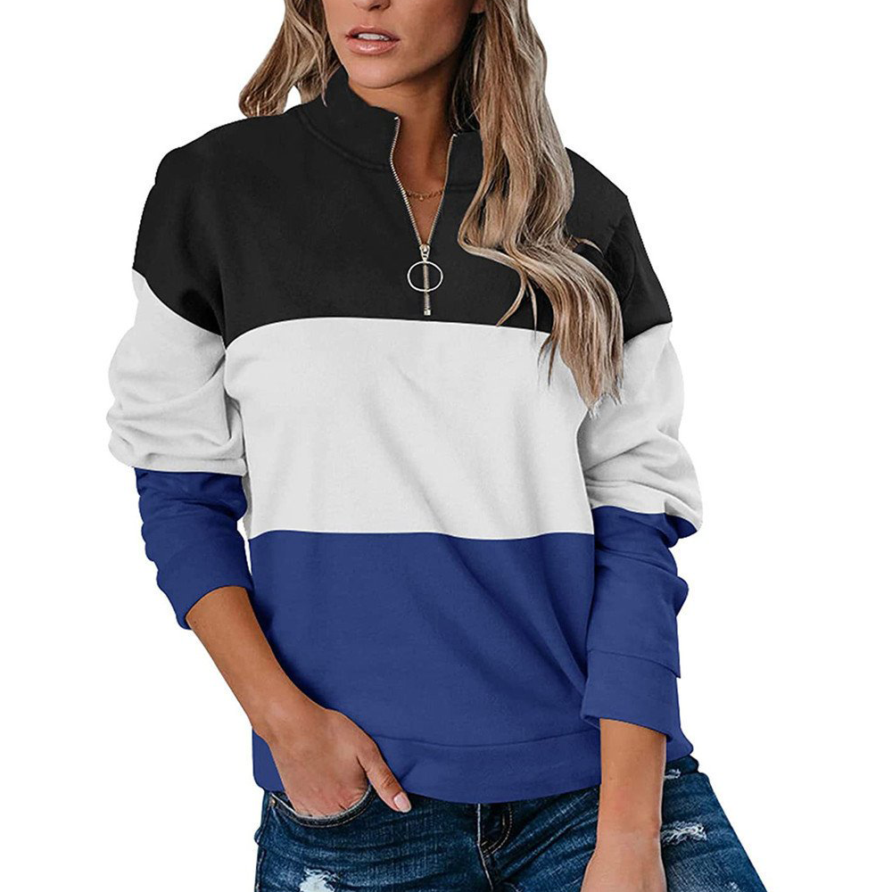 Women Casual Contrast 3 Colors Zipper Neck Fall Hoodies