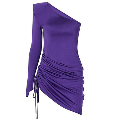 One Shoulder Bodycon Drawstring Mini Dress-STYLEGOING