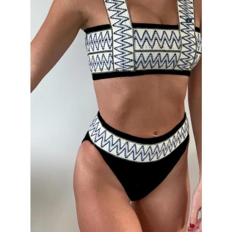 Summer Split Stretch Panel Striped Bikini-STYLEGOING