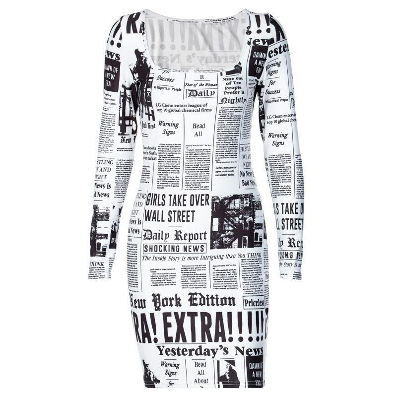 SexyPrinted Newspaper Mini Dress-STYLEGOING