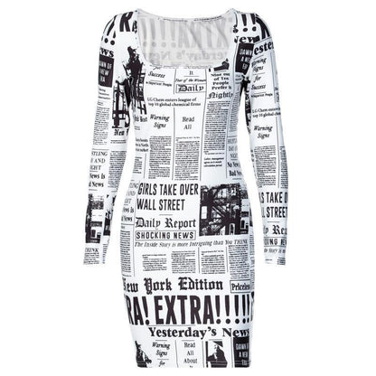 SexyPrinted Newspaper Mini Dress-STYLEGOING