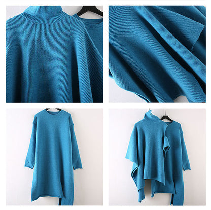 Casual High Neck Knitting Capes & Long Sweaters
