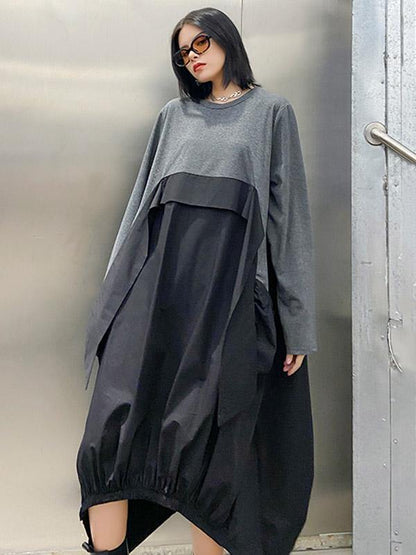 Loose Split-Joint Round-Neck Long Dress-STYLEGOING