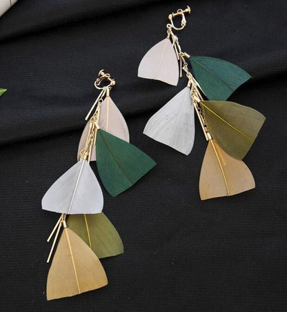 Holiday Bohemian Tassel Feather Dangle Drop Rings for Women