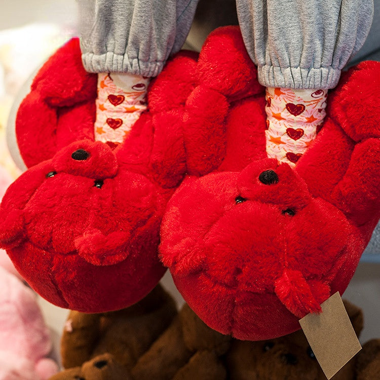 Winter Teddy Bear Plush Slippers