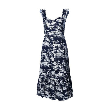 Summer Suspender Printed Knee Length Dress-STYLEGOING
