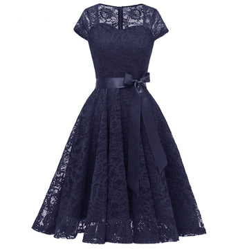 Elegant Short Sleeves Midi Lace Dresses