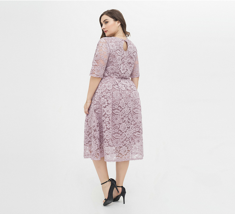 Women Plus Sizes Lace Short Sleeve Dresses-STYLEGOING