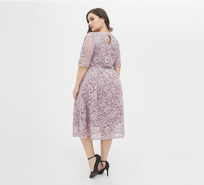 Women Plus Sizes Lace Short Sleeve Dresses-STYLEGOING