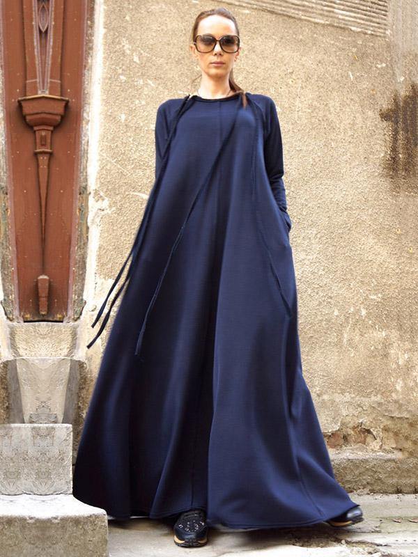 Split-Joint Long Sleeves Zipper Maxi Dress-STYLEGOING