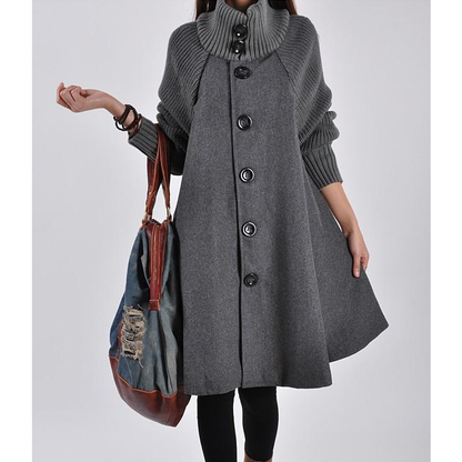 Women Plus Sizes High Neck Cape Overcoat