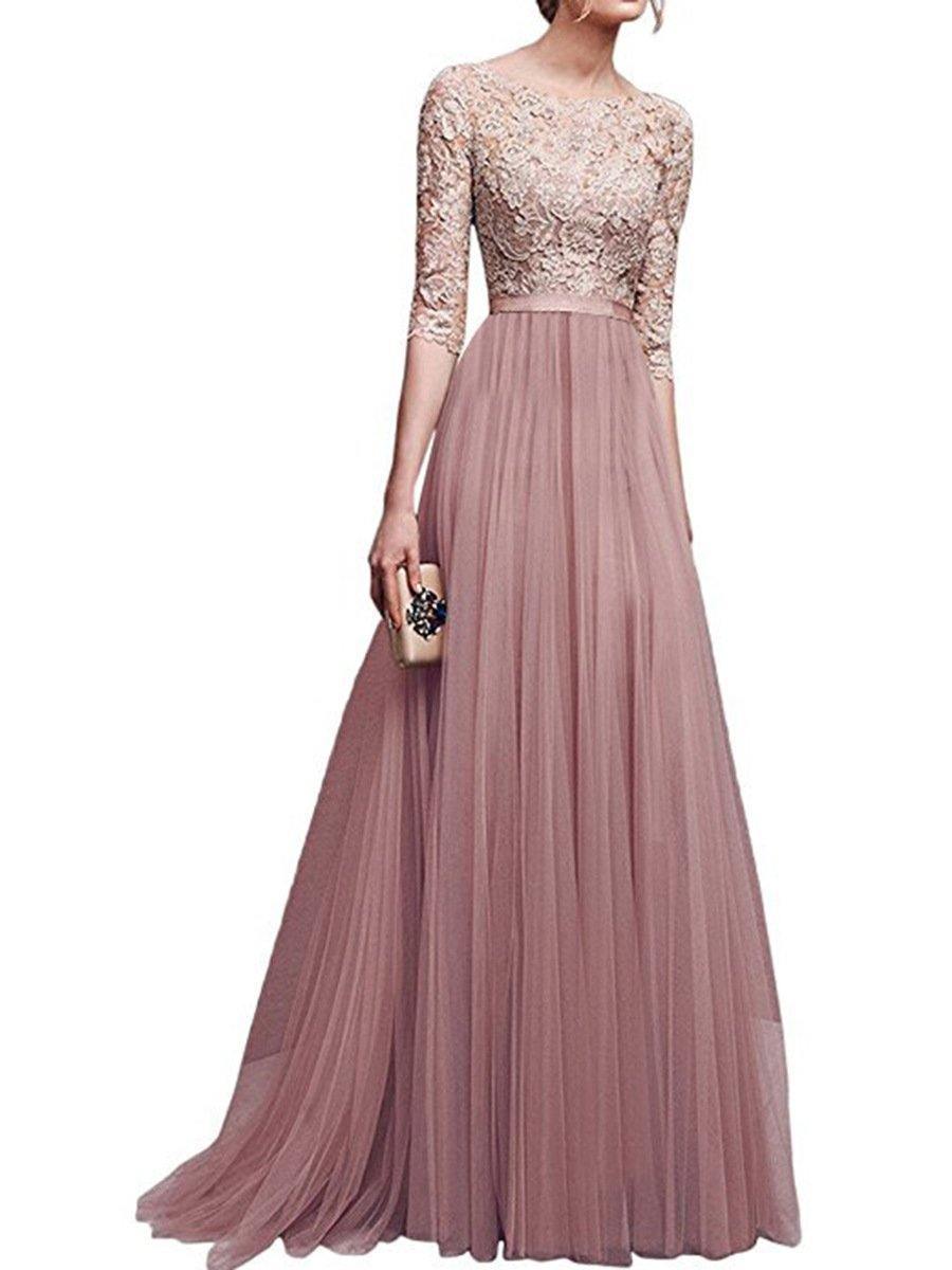 Chiffon Lace Evening Long Dresses-STYLEGOING