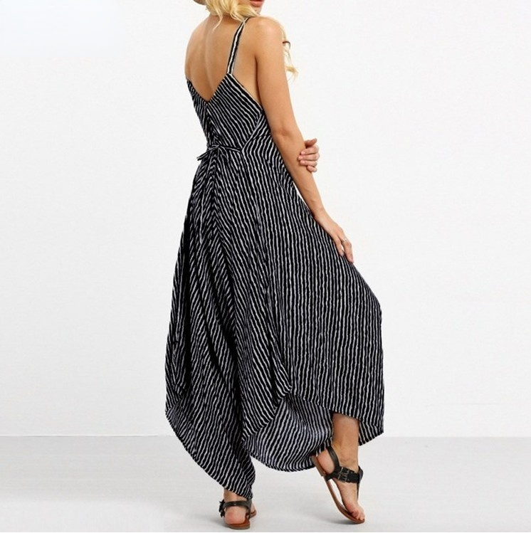 Women Black&white Striped Loose Jumpsuits-STYLEGOING