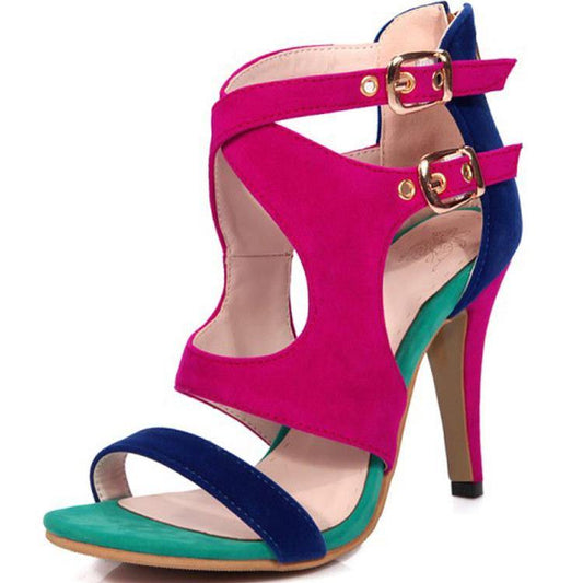 Women Summer Velvet Constract High Heels Sandals-STYLEGOING
