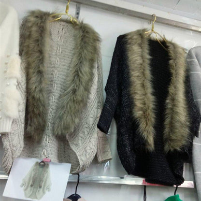 Women Cradigan Bat Faux Fur Cardigan Sweater-STYLEGOING