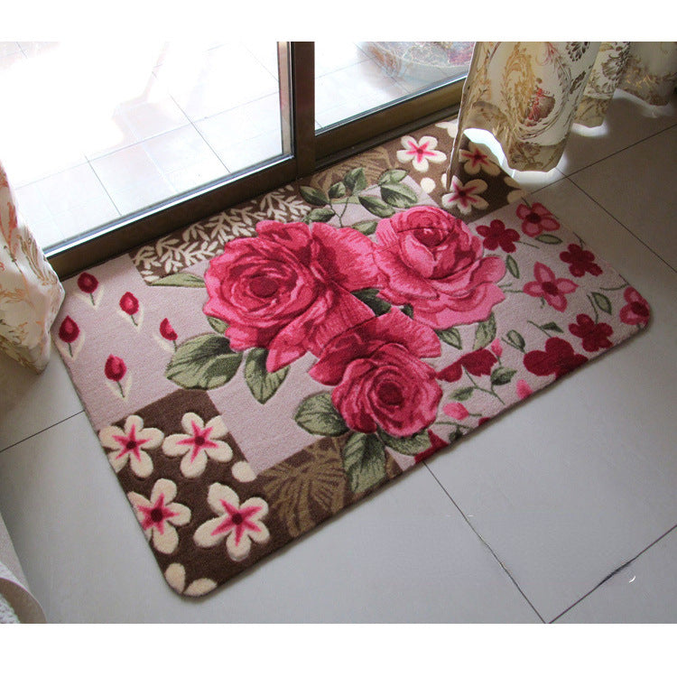 Pastoral Style Flowers Design Cuttable Non Slip Door Mats