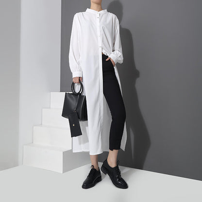 White Simple Fashion Fall Long Shirt Dresses