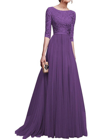 Chiffon Lace Evening Long Dresses-STYLEGOING
