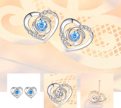 Heart Rose Design Sterling Sliver Zircon Studs