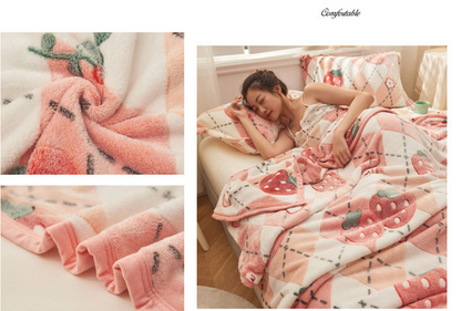 3D Rabbit Strawberry Design Fleece Blanket Sheet