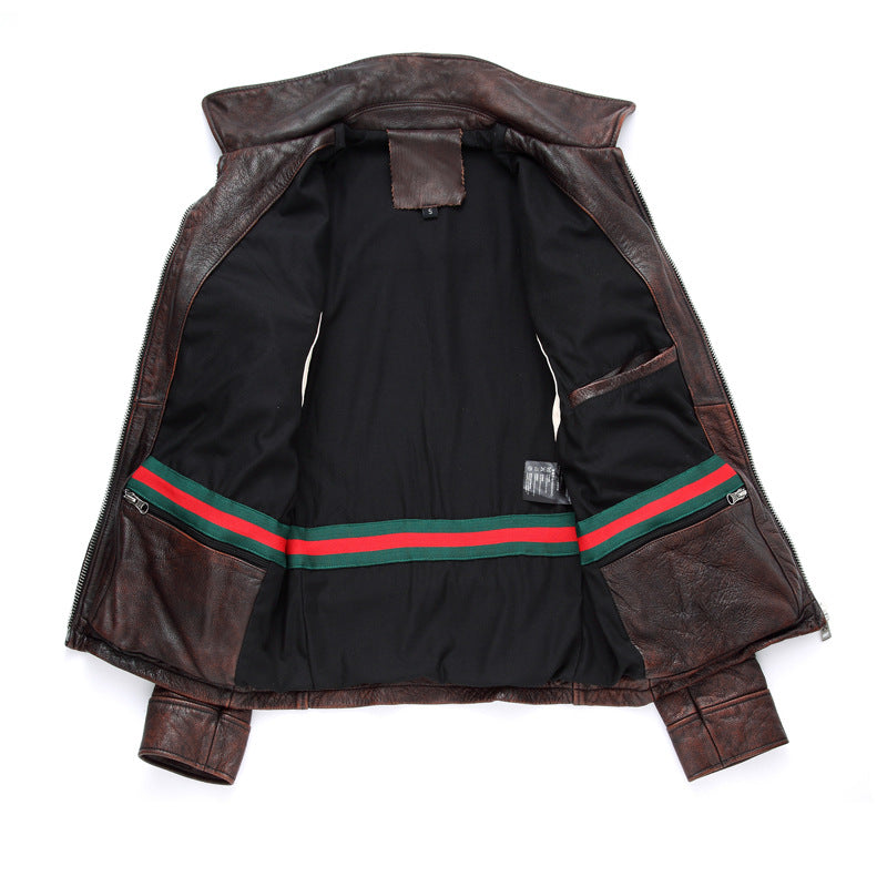 Motorcycle Cowhide Leather Jackets for Men