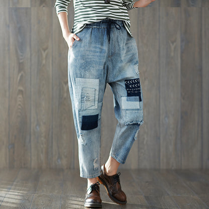 Casual Elastic Waist Cropped Jeans for Women