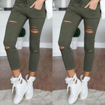 Casual Broken Holes Tight Pencil Pants-STYLEGOING
