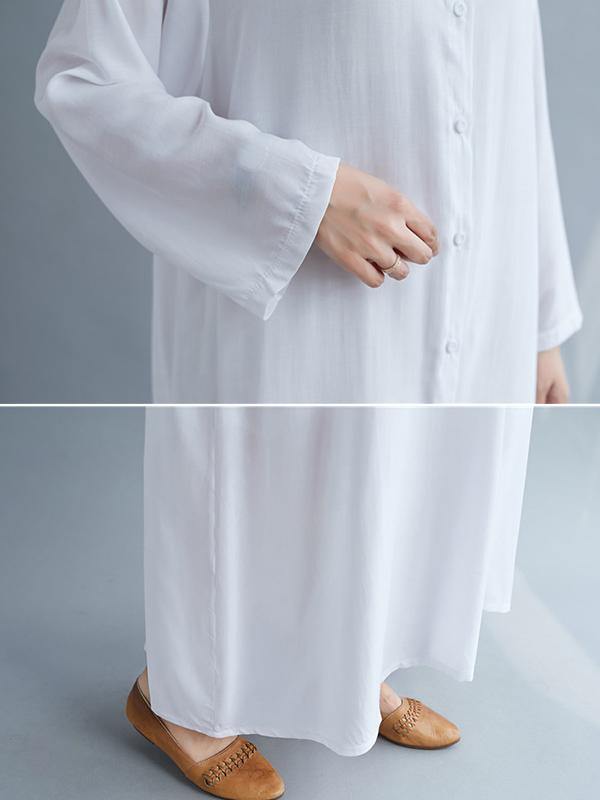lSolid Round-Neck Shirts Long Dress-STYLEGOING