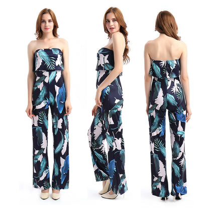 Fashion Off The Shoulder Floral Print Women Jumpsuits