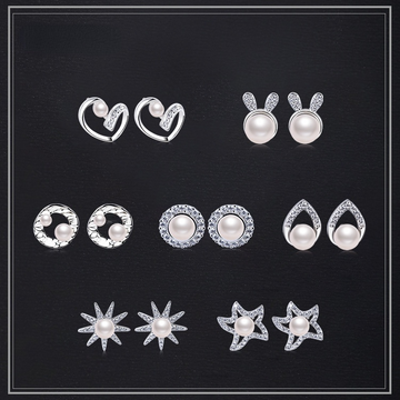 Desined Pearl Sterling Silver Earrings Studs for Women