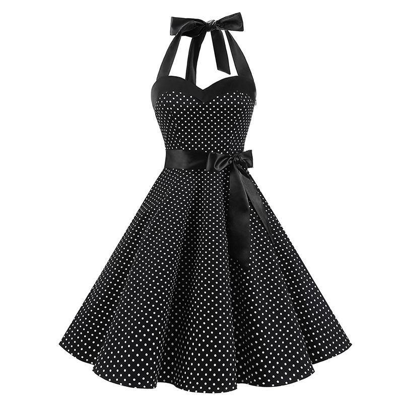 Retro Halter Dot Print Dresses-STYLEGOING