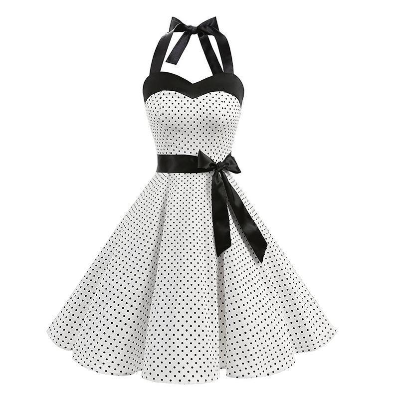 Retro Halter Dot Print Dresses-STYLEGOING