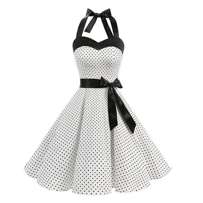 Retro Halter Dot Print Dresses-STYLEGOING