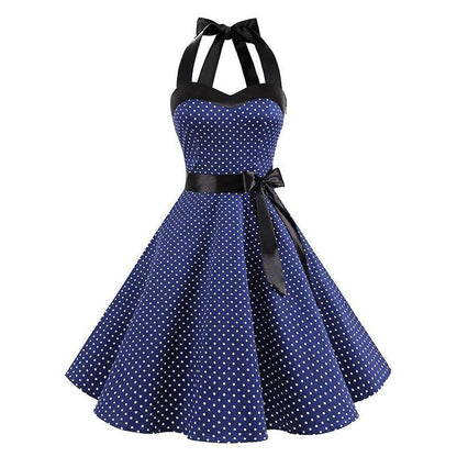 Retro Halter Dot Print Dresses-STYLEGOING